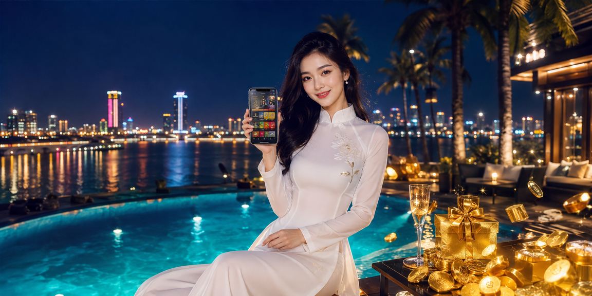 Người dùng trải nghiệm ứng dụng casino vip10 tại Sài Gòn trong trang phục áo dài truyền thống